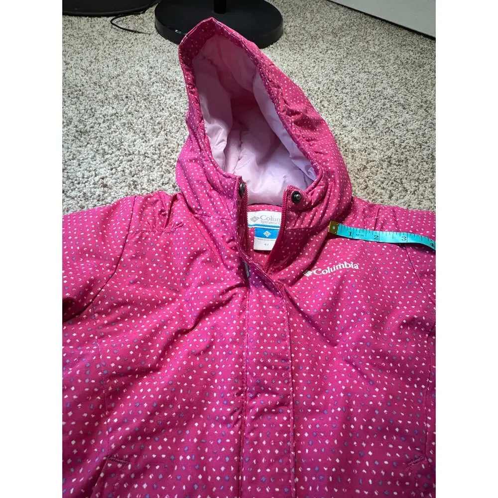 Columbia girls kids insulated winter jacket/coat, size 4T, Hot Pink polka dots